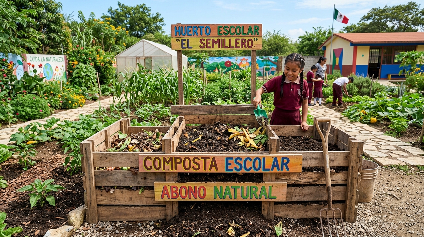Compostera escolar integrada en el jardín